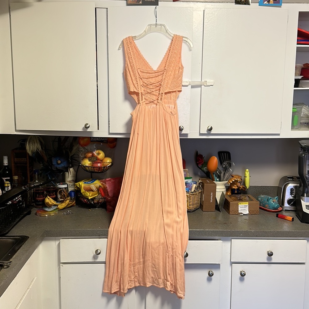 Peach Lace Up Akira Maxi Dress, Size Small